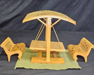 Toy Outdoor Table, Benches, & Carpet 1:12 Scale
