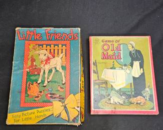Vtg Old Maid Card Game & Little Friends Puzzles