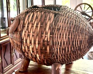 Antique Rattan Pig