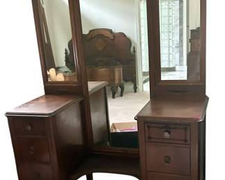Antique Vanity w/ Tri-Fold Mirror