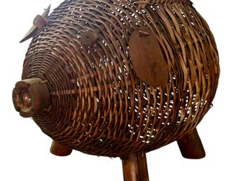 Vintage Rattan Pig