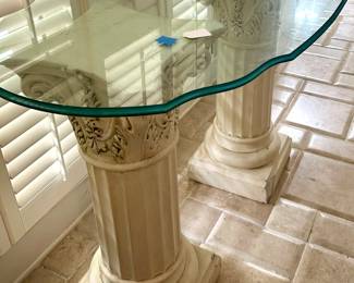 Carved & Beveled Glass Console on Pedestals