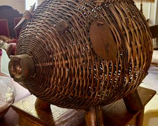 Antique Rattan Pig