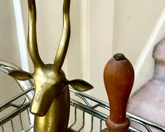 Brass MCM Gazelle Statue & Antique Brass Scholl Bell
