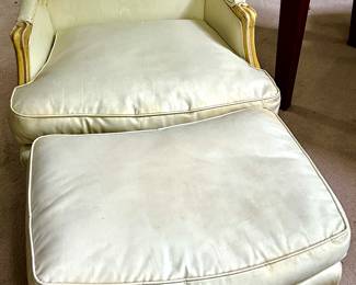 Louis XV style Armchair w/ Ottoman - reupholstered in Damask Look Vinyl