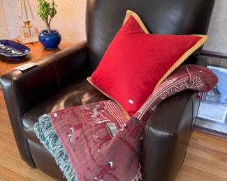 Crate and Barrel Leather Recliner, Throw Pillows