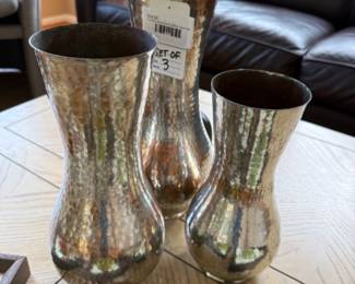 Turkish Hammered Metal Vase Set