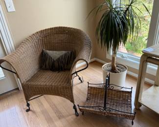 Dracaena Potted Plant, Wicker and Iron Armchair