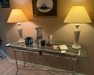 Gold Accent Glass Console Table, Table Lamps