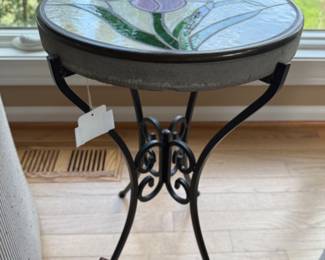 Iris Stained Glass Cement Side Table