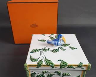 Hermes Toucans Porcelain Trinket Box
