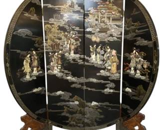 Black Wood Lacquer Chinese Screen