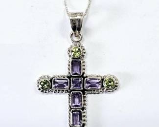 Nicky Butler Amethyst & Peridot Cross Necklace