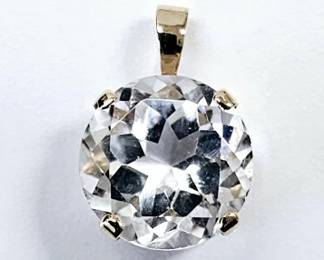 14K Yellow Gold White Topaz Necklace Pendant