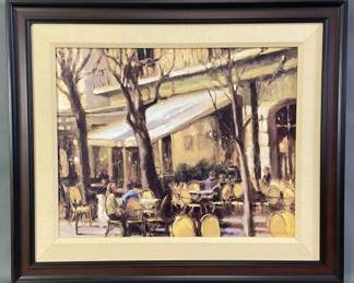 Oil Painting Sidewalk Cafe Signed