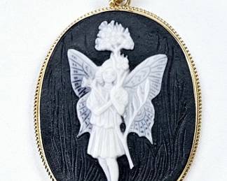 14K Yellow Gold Fairy Cameo Pendant Italy