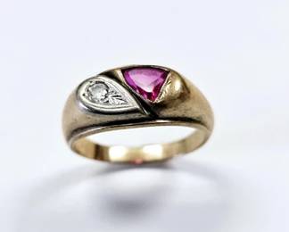 14K Men's Ruby & Diamond Ring