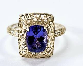 10K Yellow Gold Blue Tanzanite Ring