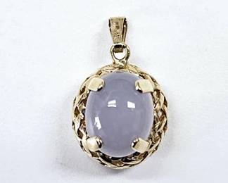 14K Yellow Gold Lavender Jade Necklace Pendant