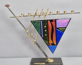 Triangular 80's Style Colorful Mix Metal Menorah