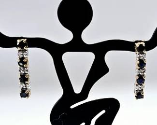 14K Yellow Gold Diamond & Sapphire Earrings