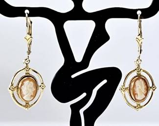 14K Yellow Gold Shell Cameo Earrings