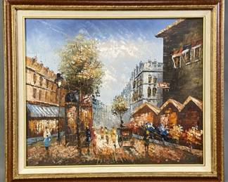 Original Oil Painting Parisian Street Scene