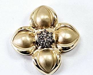14K Gold Flower Slide Pendant Champagne Diamonds