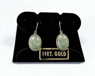 14K Yellow Gold Oval Jade Earrings