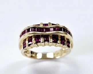 14K Yellow Gold Natural Ruby Wavy Ring