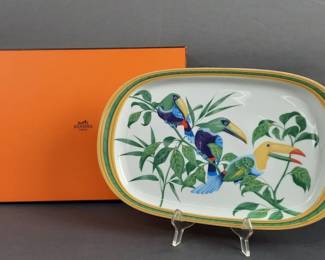 Hermes Toucans Oval Serving Platter with Box & Bag