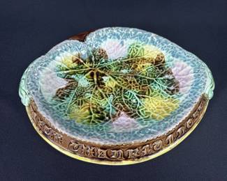 Antique Majolica Begonia Pattern Bread Platter
