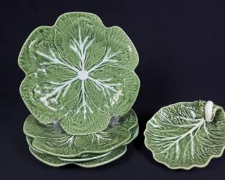 Bordallo Pinheiro Majolica Cabbage Plates & Dish