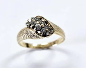 14K Yellow Gold Diamond Cluster Ring