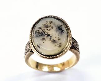 Victorian 14K Gold Dendritic Moss Agate Ring