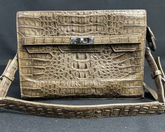 Eileen Kramer Brown Leather Python Clutch Bag