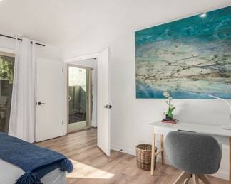 [$100] Modern wooden desk with upholstered chair