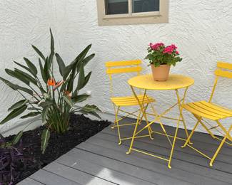 [$55] The Grand Patio Parisian style outdoor foldable bistro set includes one bistro table and 2 bistro chairs. Powder coated, rust resistant steel frames are built strong to support ($55)