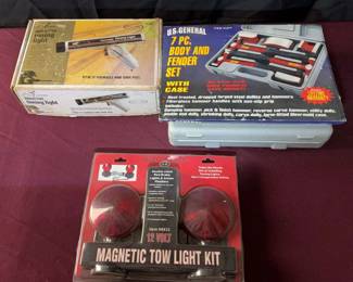Lot Of 3 U.S. General body and fender set, craftsman timing light, magnetic tow light kit