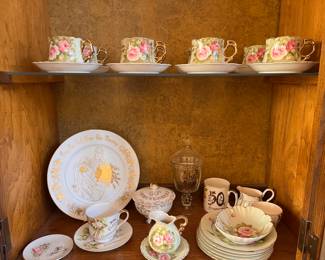Vintage China, Lefton Heritage Green, 8 cups & saucers, creamer, bon bon dish, salad plates, 50th Wedding Anniversary plates & dishes