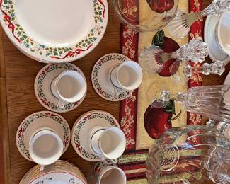 Domestications Christmas Holiday plates - dinner and dessert, cups & saucers, crystal and glass bowls.