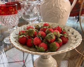 Adorable compote dish with faux raspberries