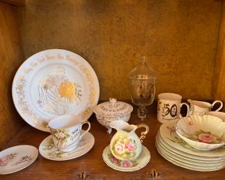 50th Wedding Anniversary vintage cup & saucer, plate, dish, candy dish, creamer & sugar and mug, Lefton china