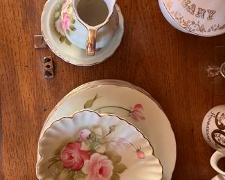 50th Anniversary dishes + Vintage China, Heritage Green by Lefton - cups & saucers, small plates & dishes, creamer
