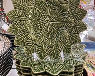 Majolica green leaf plates