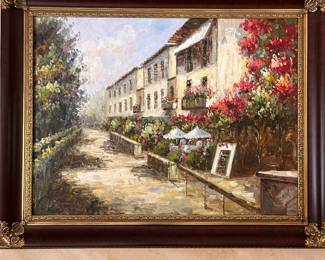Framed European scene large painting