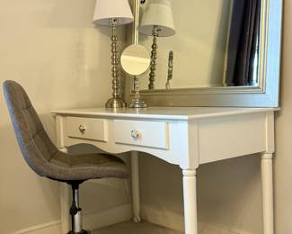 Modern Desk, Adjustable Office Chair & Silver Mirror