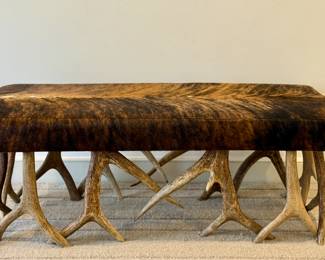 Antler Bench with Animal Hide Upholstery