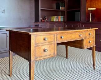 Country Italian Writing Desk with Gold Tooled Dark Brown Leather Top