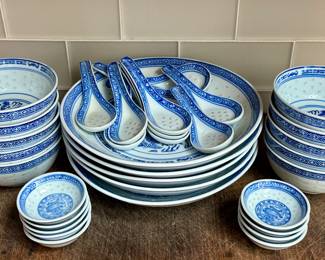 Chinese Blue & White Porcelain Dish Set